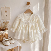 Ivory Lace Baby Romper, Long Sleeve Cotton Embroidered Outfit, Baby Shower Gift