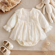 Ivory Lace Baby Romper, Long Sleeve Cotton Embroidered Outfit, Baby Shower Gift