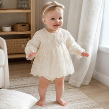 Baby Girl Ivory Lace Romper, Long Sleeve Cotton Embroidered Outfit, Vintage Baptism Coming Home Baby Shower Gift