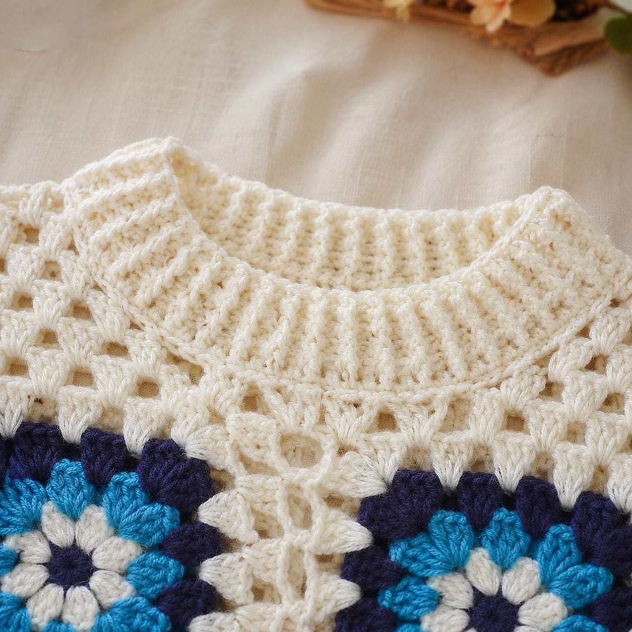 Baby Girl Crochet Sweater, Floral Granny Square Pullover product image 4