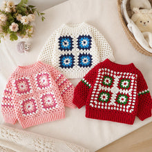 Baby Girl Crochet Sweater, Floral Granny Square Pullover, 6 Months to 3T