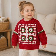 Baby Girl Crochet Sweater, Floral Granny Square Pullover, 6 Months to 3T