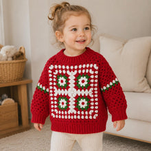 Baby Girl Crochet Sweater, Floral Granny Square Pullover, 6 Months to 3T