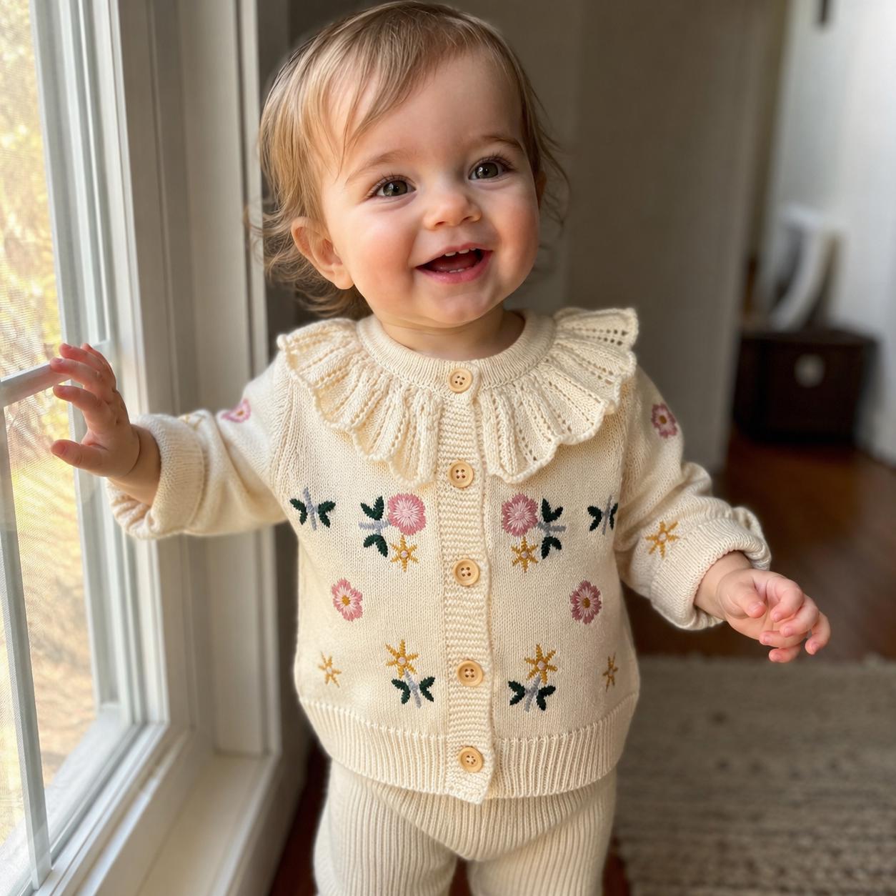 Floral Baby Knit Cardigan, Romper or Vest, Cotton Outfit product image 1
