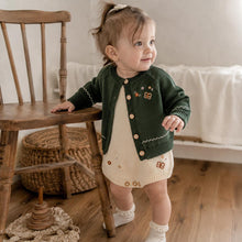 Embroidered Cotton Knit Baby Cardigan or Romper, Vintage Style Outfit, Baby Gift