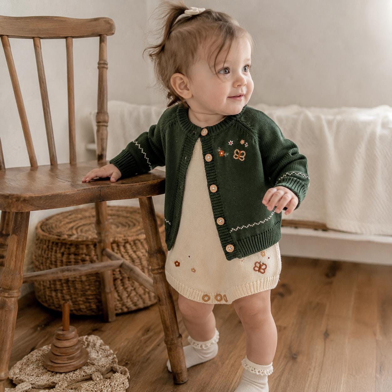 Floral Embroidered Baby Cardigan or Romper, Cotton Knit Outfit product image 6