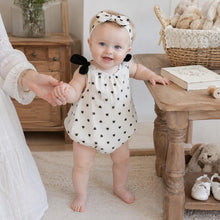 Baby Girl Cotton Romper Set, Black Heart Print, Summer Outfit with Headband