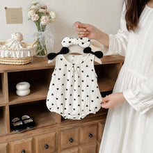 Baby Girl Cotton Romper Set, Black Heart Print, Summer Outfit with Headband