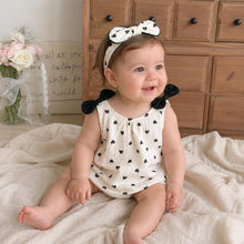 Baby Girl Cotton Romper Set, Black Heart Print, Summer Outfit with Headband