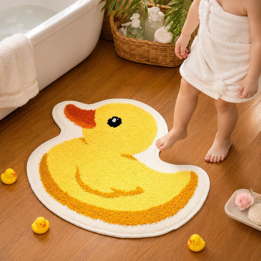 Yellow Duck Bath Mat, Plush Non-Slip Kids Bathroom Rug, Nursery Decor
