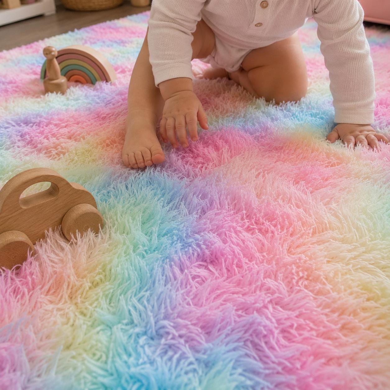Pastel Rainbow Shag Rug for Nursery, Kids Room and Playroom product image 8