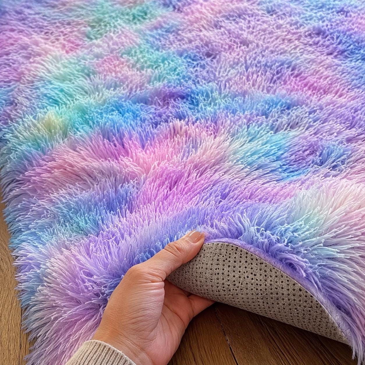 Pastel Rainbow Shag Rug for Nursery, Kids Room and Playroom product image 5