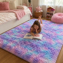 Pastel Rainbow Shag Rug: Fluffy Microfiber Nursery, Kids Room and Playroom Decor Gift