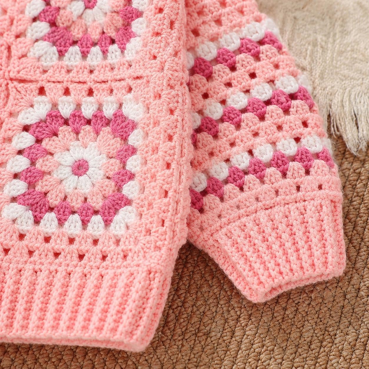 Baby Girl Crochet Sweater, Floral Granny Square Pullover product image 7