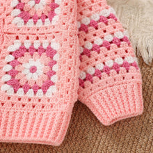 Baby Girl Crochet Sweater, Floral Granny Square Pullover, 6 Months to 3T