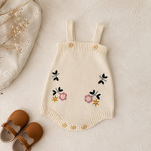 Cream Cotton Baby Girl Knit Outfit: Floral Embroidered Cardigan, Romper or Vest
