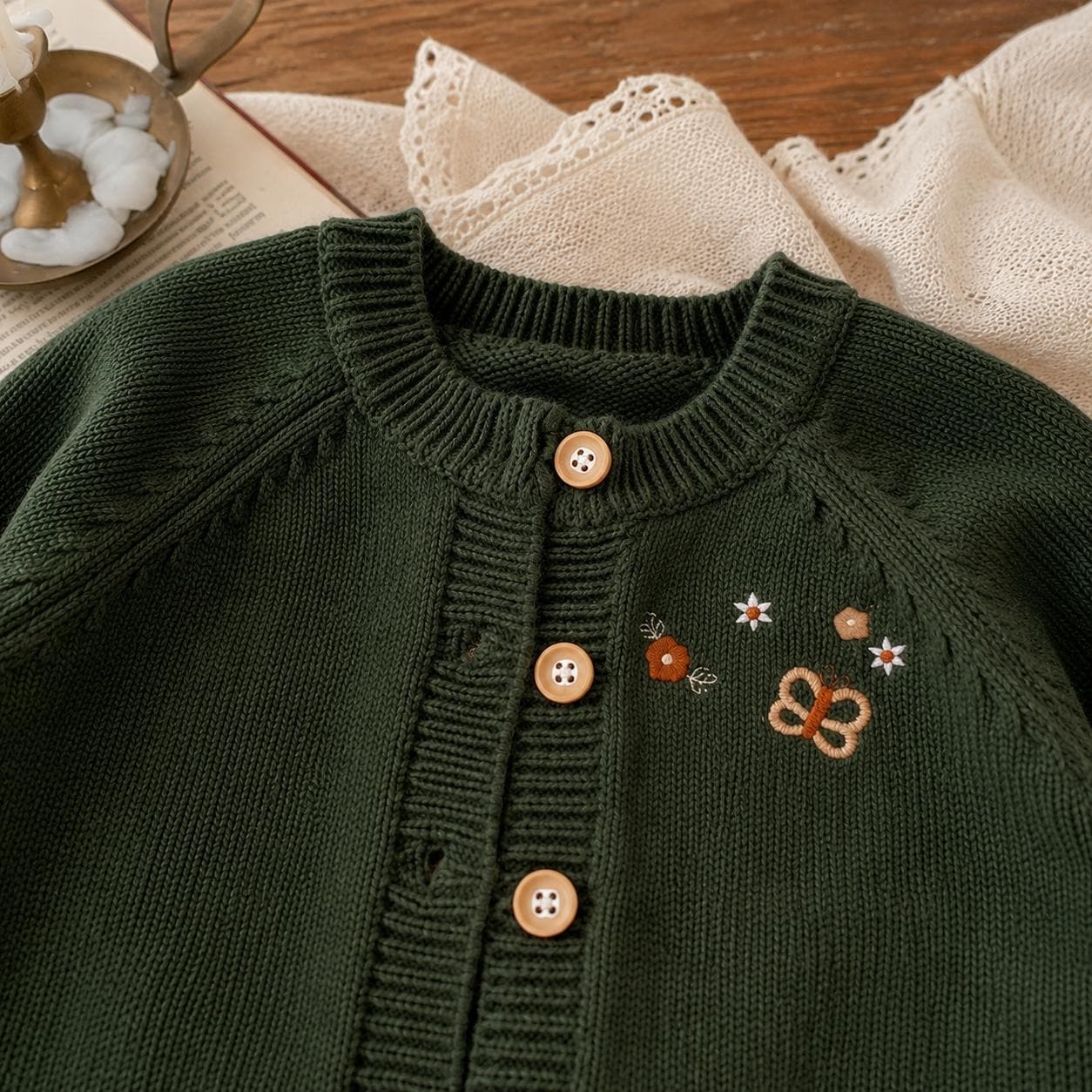Embroidered Baby Knit Cardigan or Romper, Cotton Baby Outfit product image 4