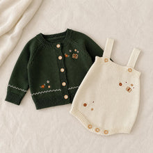 Embroidered Cotton Knit Baby Cardigan or Romper, Vintage Style Outfit, Baby Gift