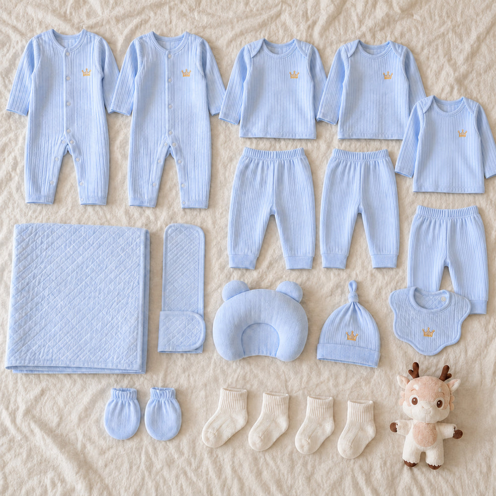 20-Piece Newborn Baby Gift Set with Cotton Outfits, Blanket and Accessories