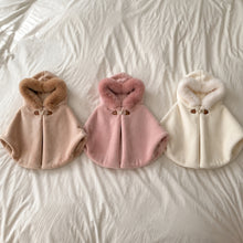 Girls Hooded Cape Coat with Faux Fur Trim, Toddler Fall Winter Poncho