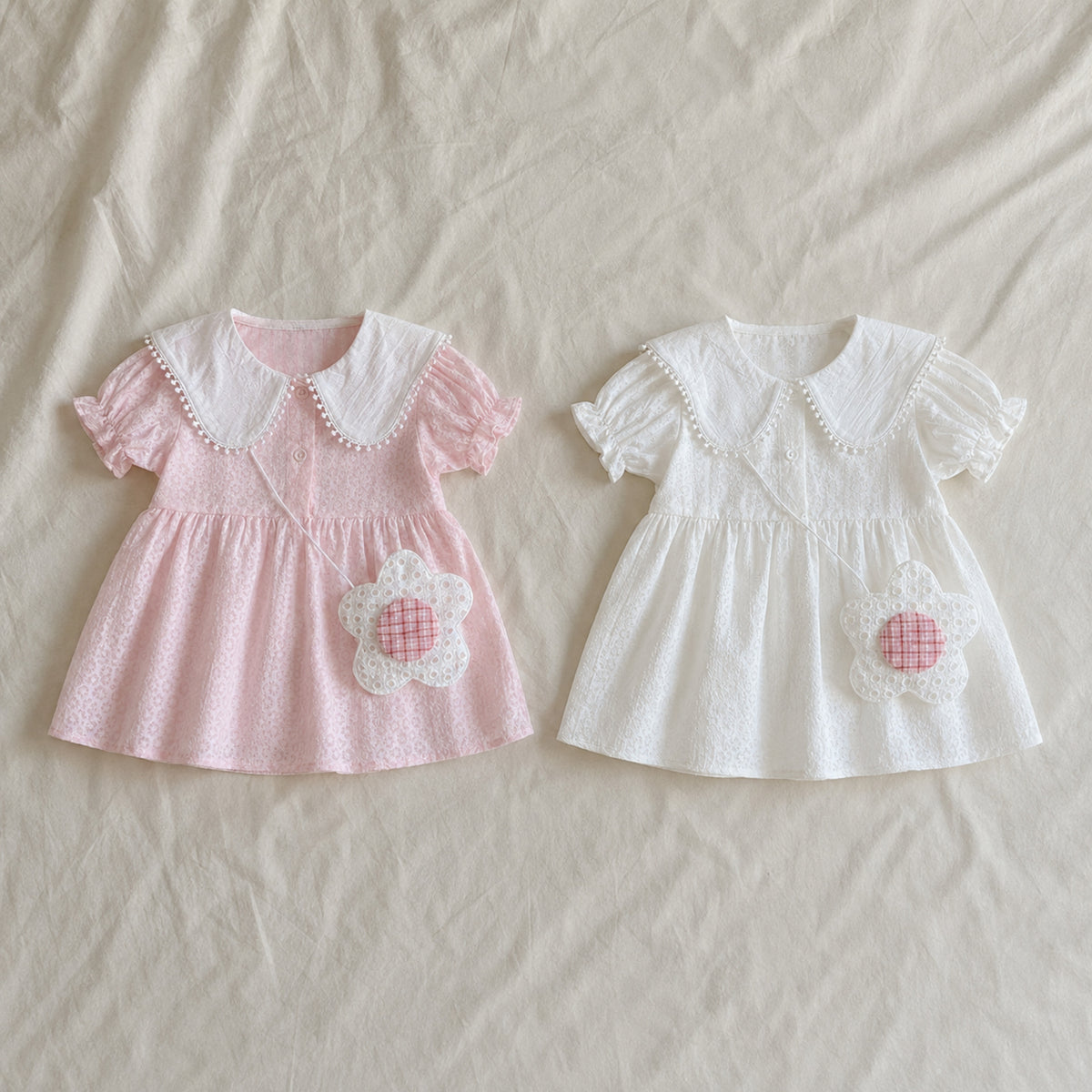 Pink and white Peter Pan collar flower dresses