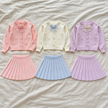 Girls Bow Cardigan and Pleated Skirt, 2-Piece Academic Back to School Set