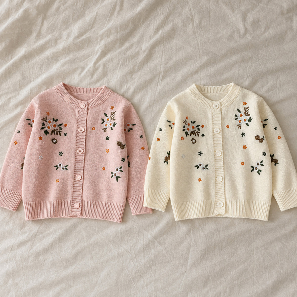 Blush pink and ivory botanical girls cardigans