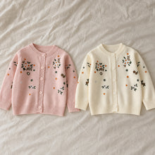 Girls Botanical Embroidered Knit Cardigan, Blush Pink or Ivory Fall Sweater