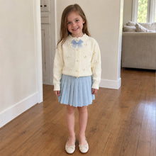 Girls Bow Cardigan and Pleated Skirt, 2-Piece Academic Back to School Set