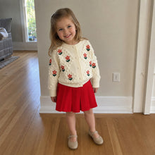 Toddler Girl Fall Outfit, Floral Knit Cardigan & Red Pleated Skirt Set