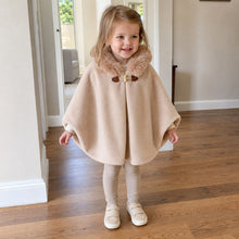 Girls Hooded Cape Coat with Faux Fur Trim, Toddler Fall Winter Poncho