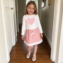 Girls Pink Heart Top and Textured Skirt Set, 2-Piece Back to School Outfit