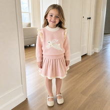 Girls Bunny Knit Pullover and Pleated Skirt, 2-Piece Back to School Outfit