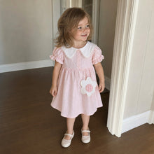 Girls Peter Pan Collar Summer Dress with Flower Pocket, Pink or White