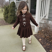 Girls Bow Knit Cardigan and Pleated Skirt, 2-Piece Back to School Outfit