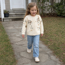 Girls Botanical Embroidered Knit Cardigan, Blush Pink or Ivory Fall Sweater