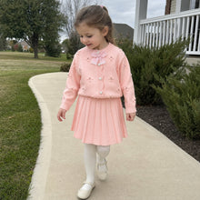 Girls Bow Cardigan and Pleated Skirt, 2-Piece Academic Back to School Set