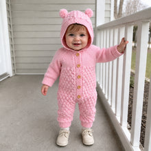 Baby Bear Ear Hooded Knit Romper with Wooden Buttons, 4 Colors