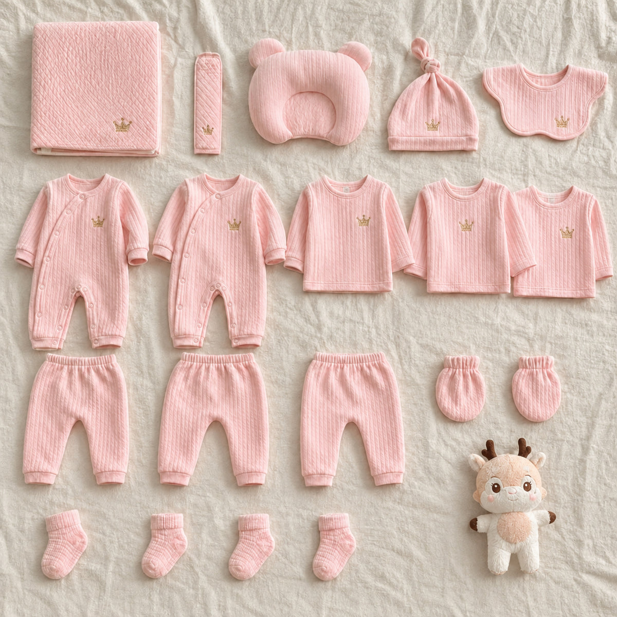 Blush pink twenty piece newborn layette set