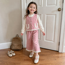 Girls Lace-Trimmed Vest, Blouse and Wide-Leg Pants, 3-Piece Back to School Set