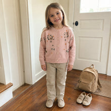 Girls Botanical Embroidered Knit Cardigan, Blush Pink or Ivory Fall Sweater