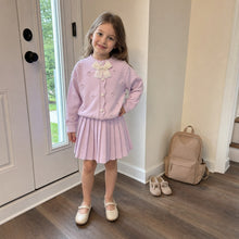 Girls Bow Cardigan and Pleated Skirt, 2-Piece Academic Back to School Set