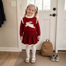 Girls Bunny Knit Pullover and Pleated Skirt, 2-Piece Back to School Outfit