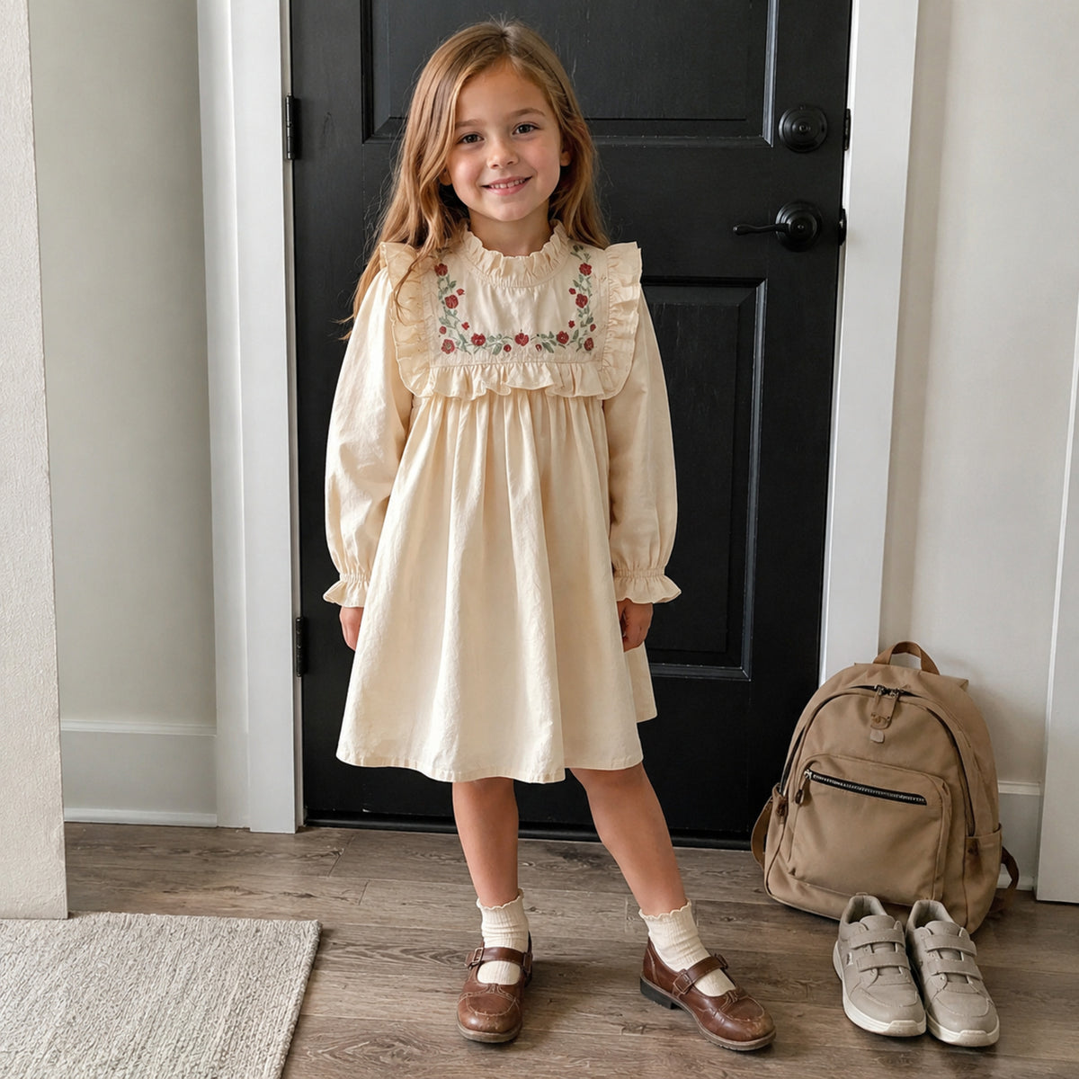 Girls embroidered dress first day school outfit