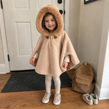 Girls Hooded Cape Coat with Faux Fur Trim, Toddler Fall Winter Poncho