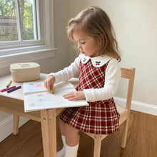 Girls Red Plaid Jumper Dress and Cherry Embroidered Peter Pan Collar Top Set