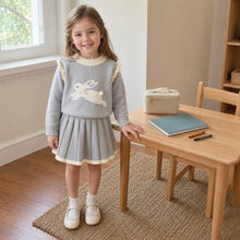 Girls Bunny Knit Pullover and Pleated Skirt, 2-Piece Back to School Outfit