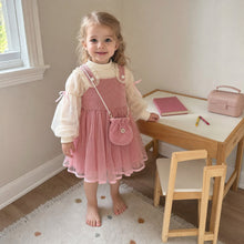 Girls Corduroy Pinafore Dress, Puff-Sleeve Top and Mini Purse, 3-Piece Back to School Set