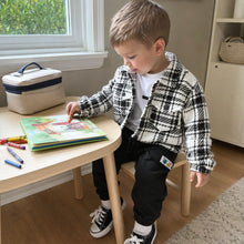 Boys Plaid Shacket, White T-Shirt and Black Jogger Pants, 3-Piece Back to School Set