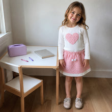 Girls Pink Heart Top and Textured Skirt Set, 2-Piece Back to School Outfit
